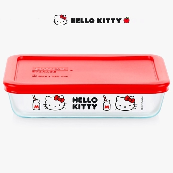 𝅺Pyrex Hello Kitty Red Glass Storage Container w Lid - Picture 1 of 1